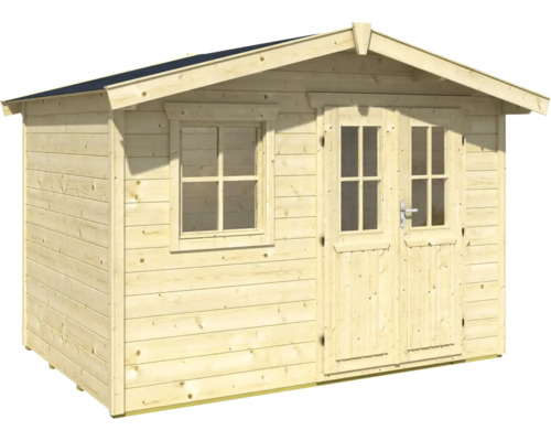 Houten tuinhuis met raam en dubbele deur