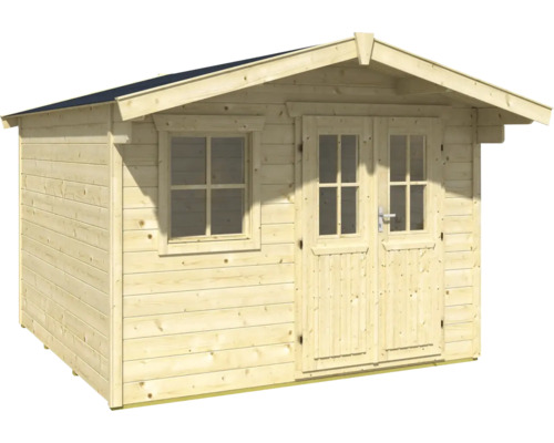 Houten tuinhuis met raam en dubbele deur