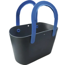 Grijze boodschappenmand met blauwe handvatten