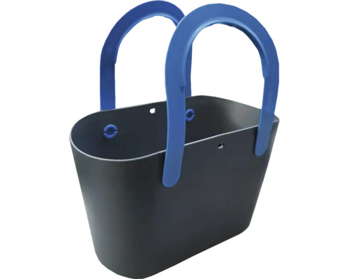 Grijze boodschappenmand met blauwe handvatten