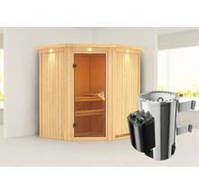 Houten hoeksauna met kachel