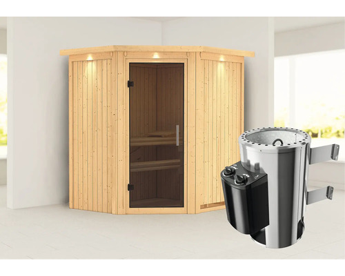 Binnensauna met kachel in de kamer