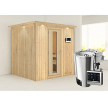 Houten sauna met kachel en digitaal bedieningspaneel