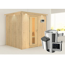 Houten sauna met kachel en bediening