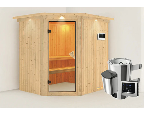 Sauna met saunakachel en bedieningspaneel