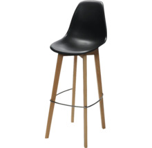 Zwarte barkruk met houten poten en voetsteun