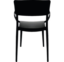 Zwarte stoel met armleuning en zitkussen