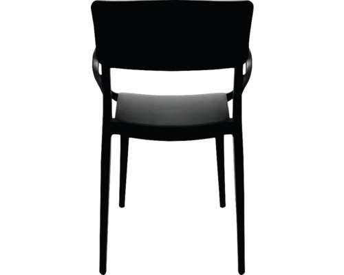 Zwarte stoel met armleuning en zitkussen