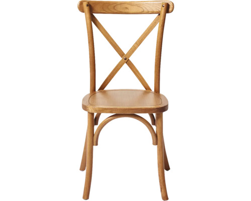 Houten stoel met X-vormige rugleuning voor binnenshuis