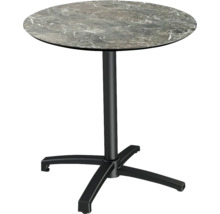 Ronde statafel met tafelblad in marmerlook en zwarte voet