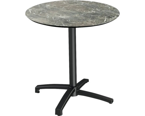 Ronde statafel met tafelblad in marmerlook en zwarte voet