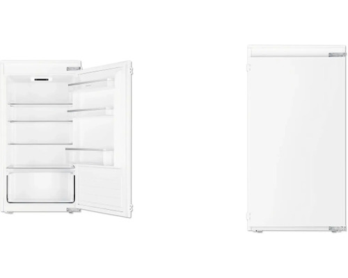 Inbouwkoelkast met open en gesloten deur.