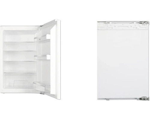 Inbouwkoelkast met open en gesloten deur.