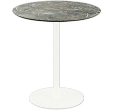 Ronde bistrotafel met blad in marmerlook en centrale voet