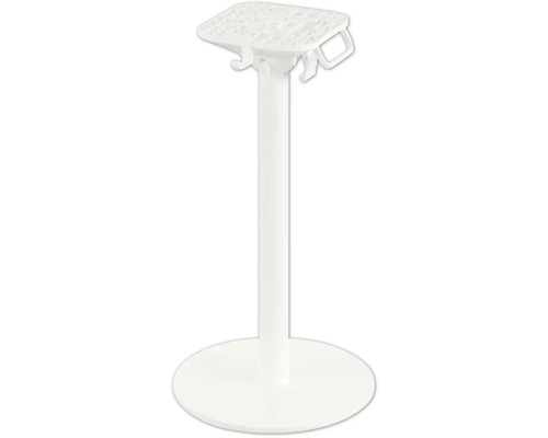 Witte tafelvoet met ronde basis en bevestigingsplaat voor tafelblad