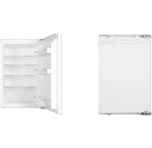 Inbouwkoelkast met open en gesloten deur.