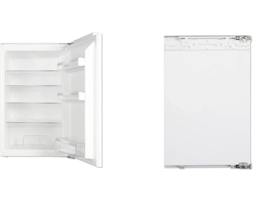 Inbouwkoelkast met open en gesloten deur.