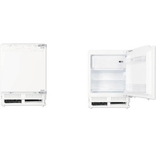 Inbouwkoelkast met open en gesloten deur.