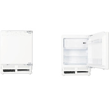 Inbouwkoelkast met open en gesloten deur.