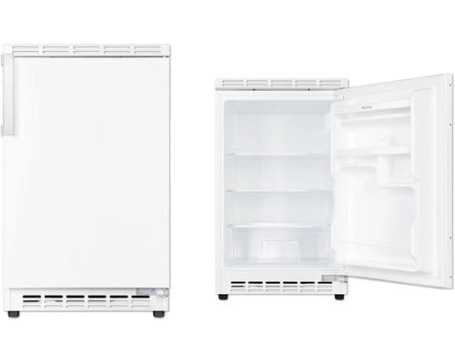 AMICA UVKSD 351 961 Onderbouw koelkast zonder vriesvak Witte koelkast met vriesvak, vooraanzicht gesloten en open interieur.