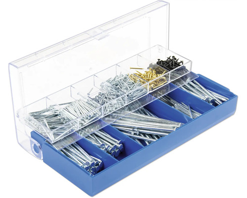 Assortimentsdoos met verschillende spijkers en pennen