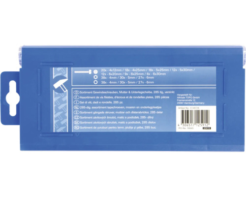 285-delig assortiment met schroeven, moeren en sluitringen