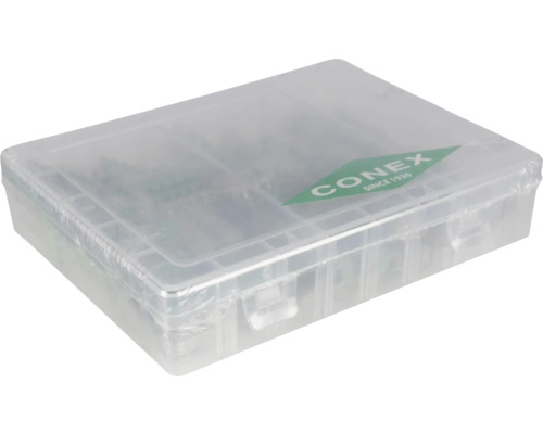 Assortimentsdoos van kunststof met Conex logo