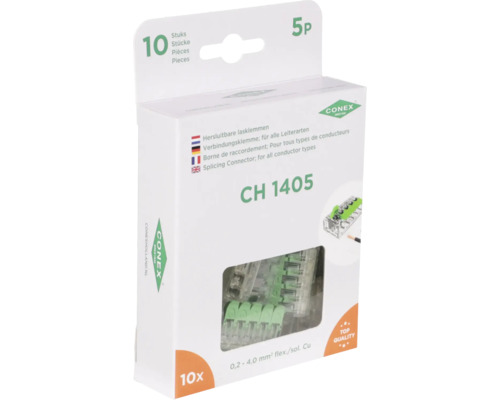 Verpakking met tien stuks hersluitbare CONEX lasklemmen voor alle typen geleiders
