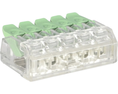 Vijfpolige verbindingsklem voor elektrische leidingen