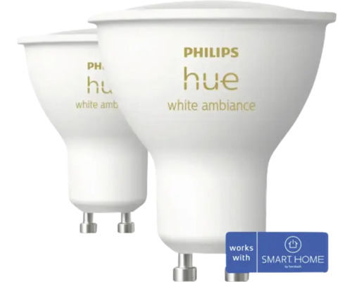 PHILIPS Hue White Ambiance LED-lamp GU10/4,2W instelbaar wit, 2 stuks Twee Philips Hue White Ambiance lampen