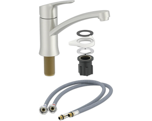 Keukenkraan met montageaccessoires en flexibele aansluitslangen