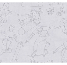 Behang met skateboardmotieven als lijntekeningen