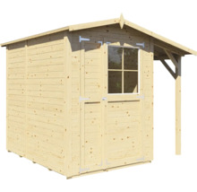 Houten tuinhuis met raam en afdak