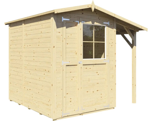 Houten tuinhuis met raam en afdak