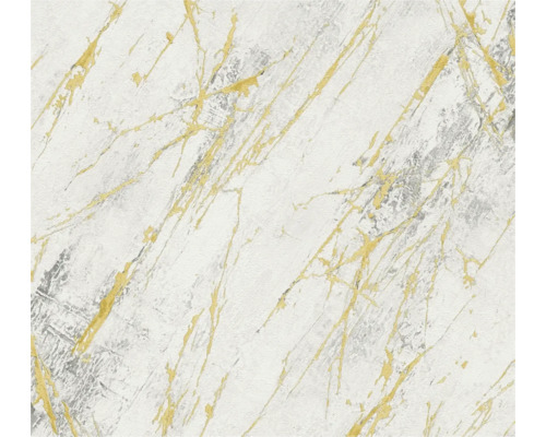 A.S. CRÉATION Vliesbehang 38817-3 Elements II marmer wit/goud Behang met marmerlook en gouden accenten