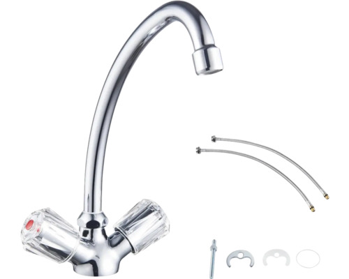 Keukenkraan met dubbele handgreep en accessoires
