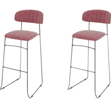 Twee barkrukken met voetensteun en stoffen zitting