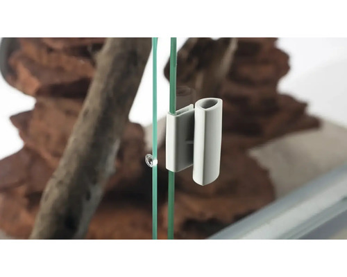 Detailopname van een terrariumsluiting op een glazen ruit