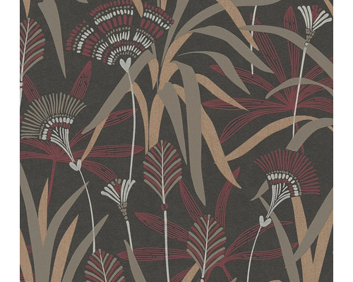 A.S. CRÉATION Vliesbehang 39936-4 French Affair bladeren zwart/rood Behang met blad- en bloemmotief