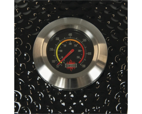 Close-up van een ronde thermometer die de temperatuur in graden Fahrenheit aangeeft