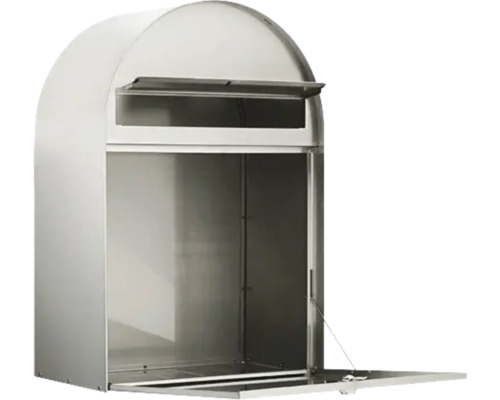 Open roestvrijstalen brievenbus met inwerpopening en verwijderingsklep