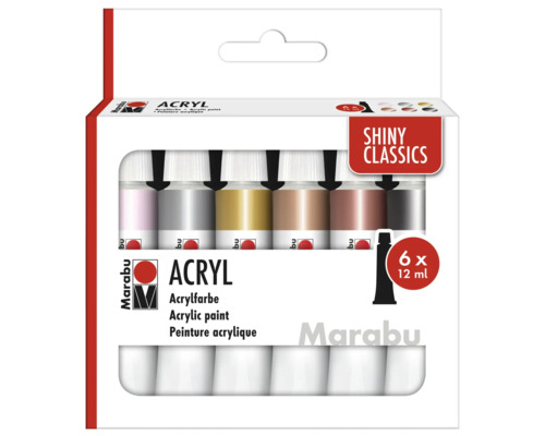 Marabu acrylverfset met zes tubes van 12 ml