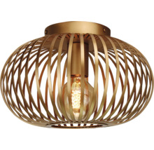 Gouden plafondlamp met kooikap en gloeilamp