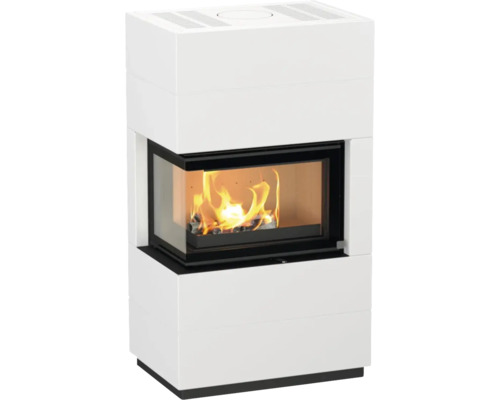 Houtkachel met kijkvenster en brandend hout