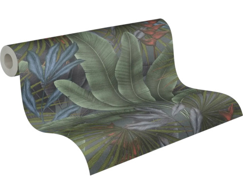 A.S. CRÉATION Vliesbehang 39647-1 jungle bladeren natuur grijs groen rood blauw