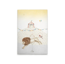 Canvas schilderij met circusmotief, met een leeuw, een vogel en een circustent