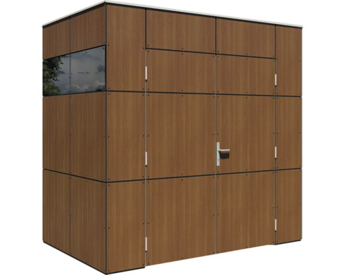 Houten tuinhuis met deur en raam