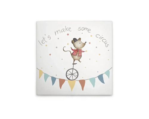 Schilderij canvas Circus muis 40x40 cm Decoratief canvas met circusmotief, muis op eenwieler