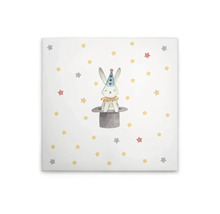 Canvas schilderij met een konijn in een hoge hoed en sterren