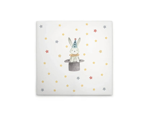 Schilderij canvas Circus tovenaar konijn 40x40 cm Canvas schilderij met een konijn in een hoge hoed en sterren